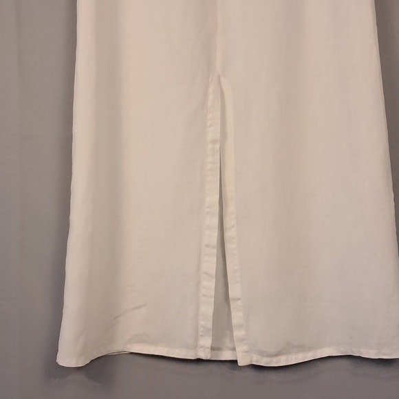 ZARA S 100% White Linen Maxi Skirt A-Line High Waist Back Slit Summer Beach - Picture 4 of 6